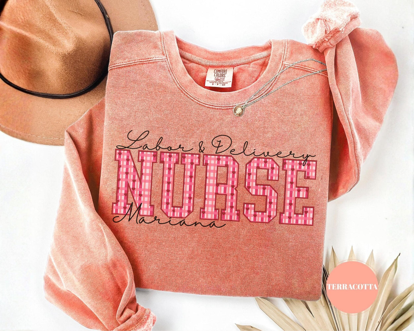 Comfort Colors Custom Name Valentine Nurse Shirt, Personalized RN Shirt, Labor and Delivery Nurse Sweatshirt, Custom Pediatric Nurse Tee