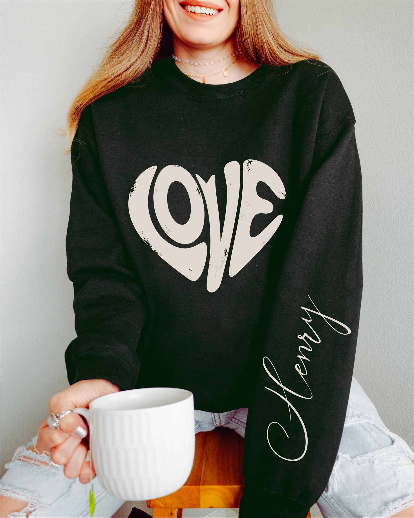 Comfort Colors® Personalized Love Heart Sweatshirt, Custom Valentine Shirt, Retro Love, Gift for Her, Couples Matching, Cozy Love Pullover