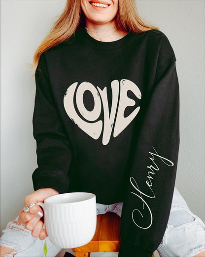 Comfort Colors® Personalized Love Heart Sweatshirt, Custom Valentine Shirt, Retro Love, Gift for Her, Couples Matching, Cozy Love Pullover