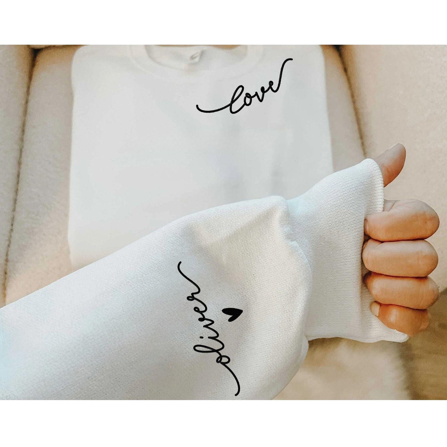 Comfort Colors Custom Love Embroidered Sweatshirt With Name On Sleeve, Personalized Embroidery Valentines Day Gift