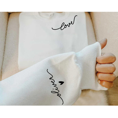 Comfort Colors Custom Love Embroidered Sweatshirt With Name On Sleeve, Personalized Embroidery Valentines Day Gift