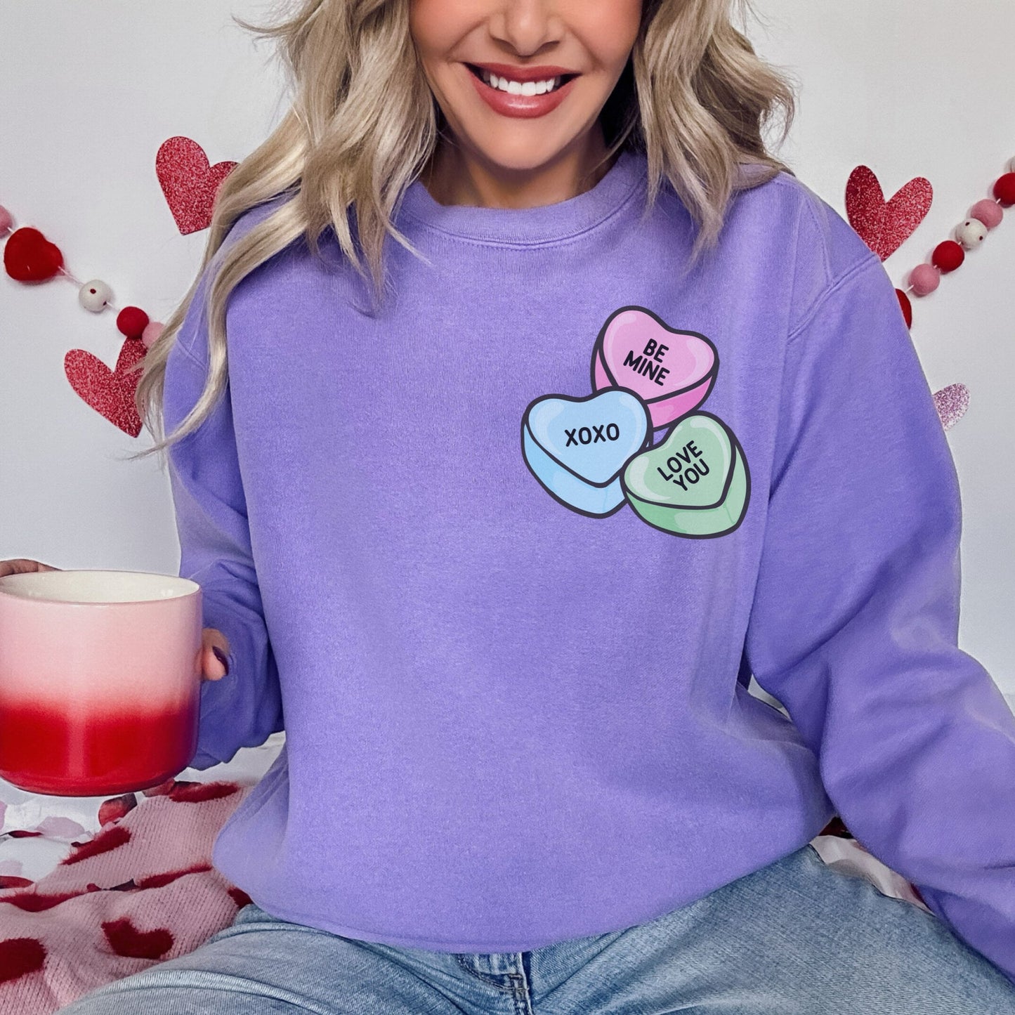 Conversation Hearts Sweatshirt, Valentines Day Sweater, Heart Valentine Gift, Candy Heart Sweatshirt