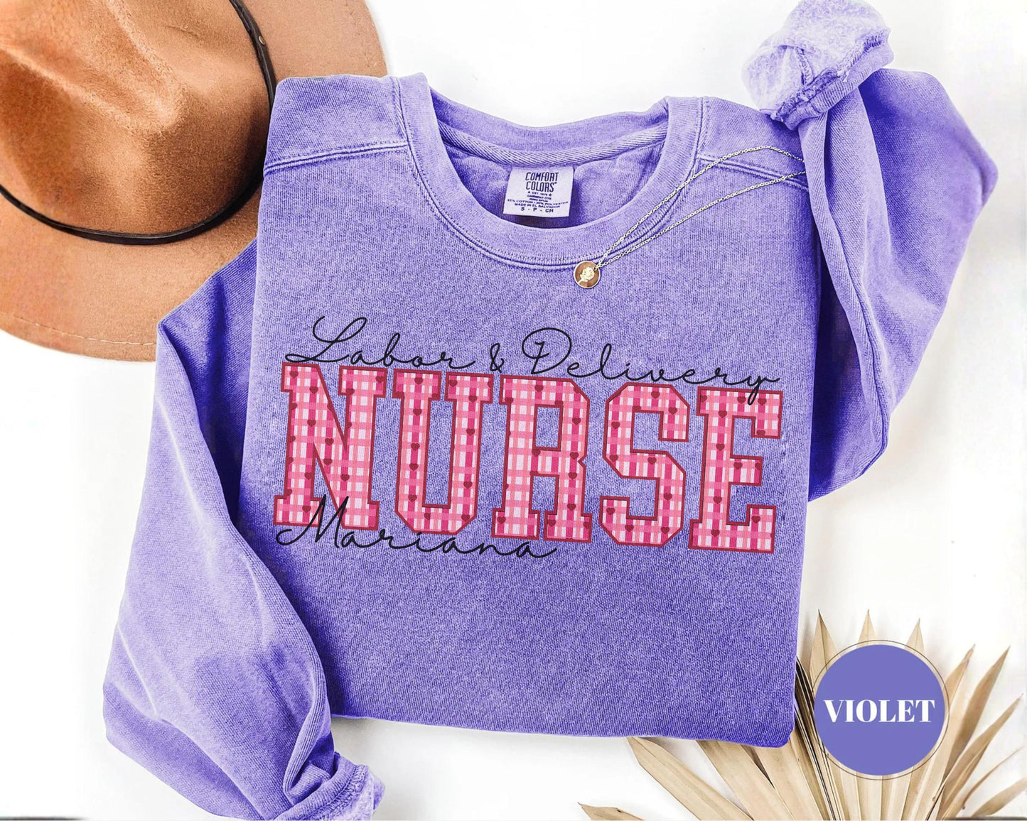 Comfort Colors Custom Name Valentine Nurse Shirt, Personalized RN Shirt, Labor and Delivery Nurse Sweatshirt, Custom Pediatric Nurse Tee