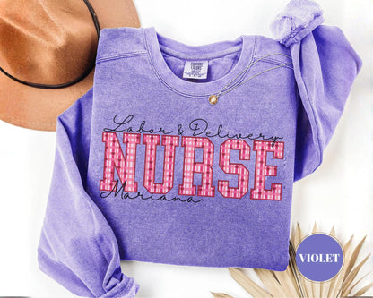 Comfort Colors Custom Name Valentine Nurse Shirt, Personalized RN Shirt, Labor and Delivery Nurse Sweatshirt, Custom Pediatric Nurse Tee