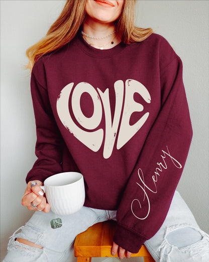 Comfort Colors® Personalized Love Heart Sweatshirt, Custom Valentine Shirt, Retro Love, Gift for Her, Couples Matching, Cozy Love Pullover