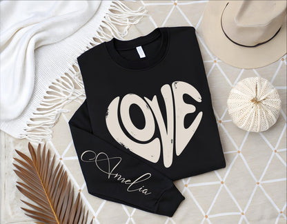 Comfort Colors® Personalized Love Heart Sweatshirt, Custom Valentine Shirt, Retro Love, Gift for Her, Couples Matching, Cozy Love Pullover