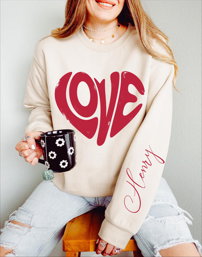Comfort Colors® Personalized Love Heart Sweatshirt, Custom Valentine Shirt, Retro Love, Gift for Her, Couples Matching, Cozy Love Pullover