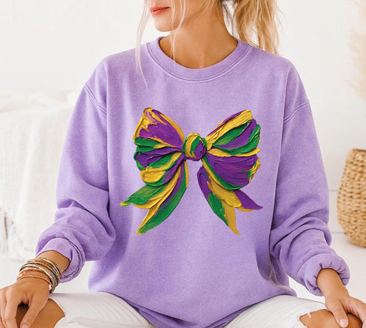 Mardi Gras Bow Brushstroke Sweatshirt, Mardi Gras Carnival Crewneck, Mardi Gras 2026 Sweatshirt, New Orleans Louisiana Festival Sweater