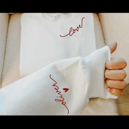 Comfort Colors Custom Love Embroidered Sweatshirt With Name On Sleeve, Personalized Embroidery Valentines Day Gift
