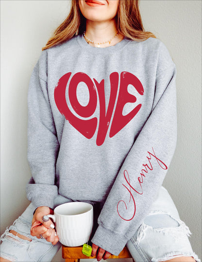Comfort Colors® Personalized Love Heart Sweatshirt, Custom Valentine Shirt, Retro Love, Gift for Her, Couples Matching, Cozy Love Pullover