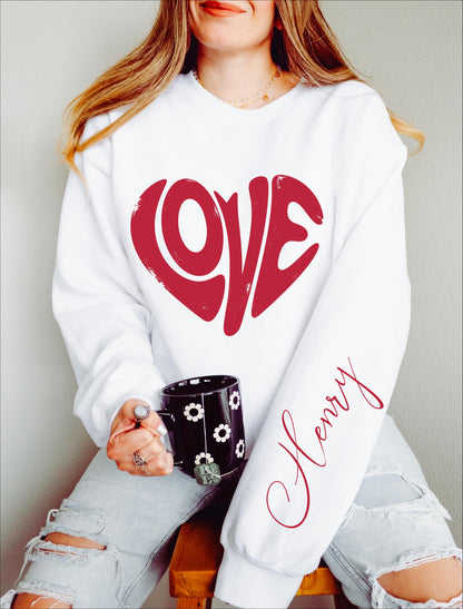 Comfort Colors® Personalized Love Heart Sweatshirt, Custom Valentine Shirt, Retro Love, Gift for Her, Couples Matching, Cozy Love Pullover