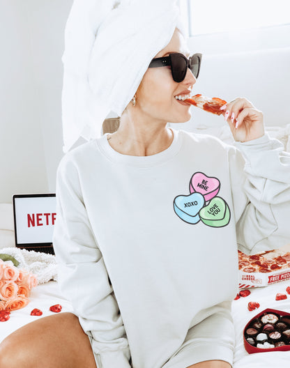 Conversation Hearts Sweatshirt, Valentines Day Sweater, Heart Valentine Gift, Candy Heart Sweatshirt