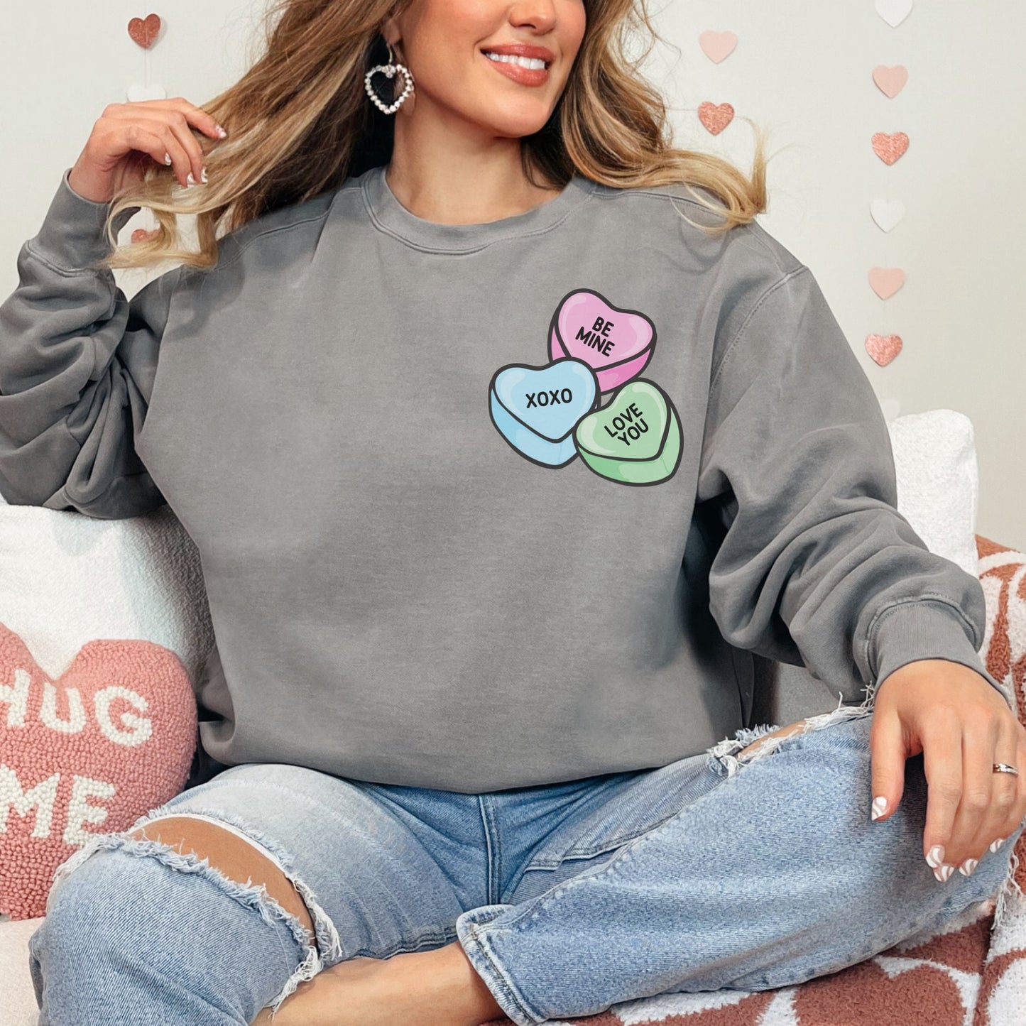 Conversation Hearts Sweatshirt, Valentines Day Sweater, Heart Valentine Gift, Candy Heart Sweatshirt