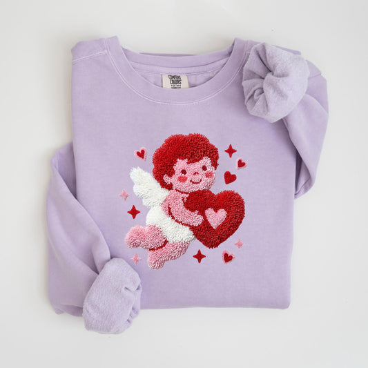 Faux Yarn Cupid Sweatshirt, Valentine’s Day Pullover, Faux Knitted Love Sweater, Cute Romantic Winter Sweater