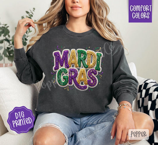 Faux Yarn Mardi Gras Sweatshirt, Mardi Gras Festival Crewneck, Mardi Gras Sweater, Fat Tuesday Sweatshirt