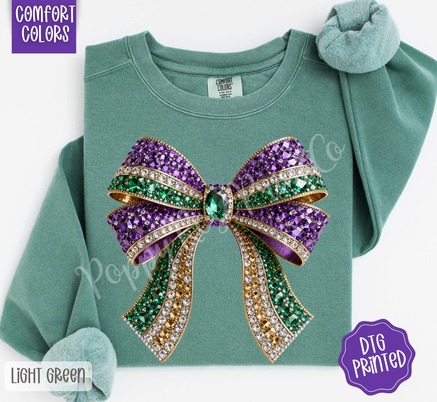 Faux Rhinestone Mardi Gras Bow Sweatshirt, Mardi Gras Festival Sweater, Coquette Mardi Gras Crewneck, Fat Tuesday Sweatshirt