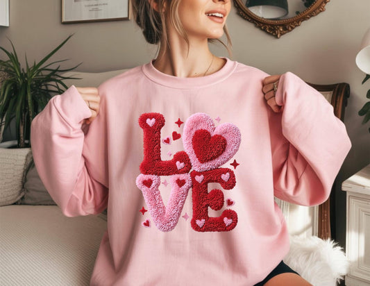 Faux Yarn LOVE Sweatshirt, Happy Valentine's Day Crewneck, Cute Valentine’s Day Sweater, Cozy Winter Sweater