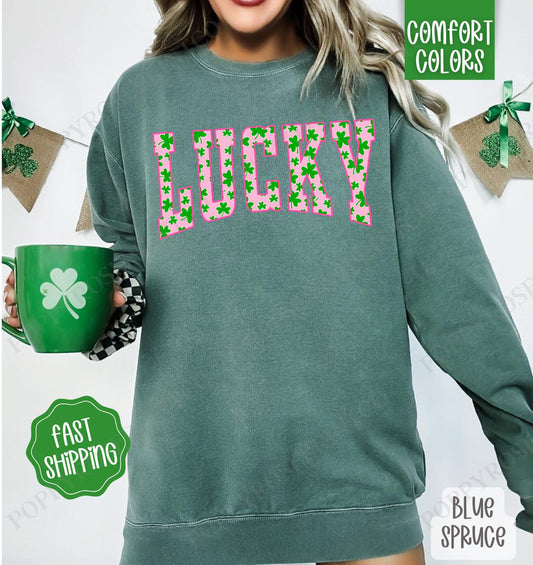 Lucky St Patrick Sweatshirt, Cute St Patricks Day Sweatshirt, Irish Shamrock Sweatshirt