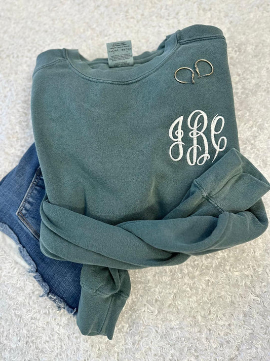 Embroidered Monogrammed Sweatshirt, Comfort Colors Monogram Sweatshirt, Personalized Comfort Colors Sweatshirt