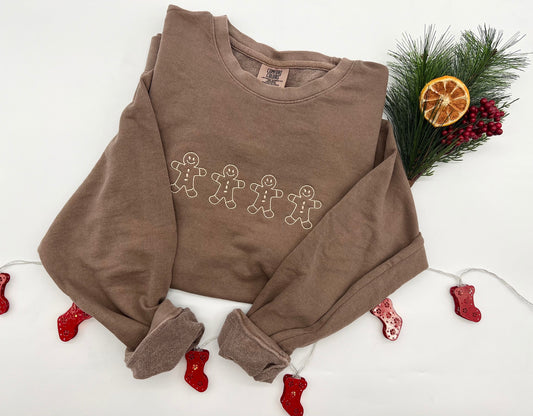 Embroidered Gingerbread Men Comfort Colors Sweatshirt, Christmas Lighteight Sweatshirt, Christmas Gingerbread Sweater